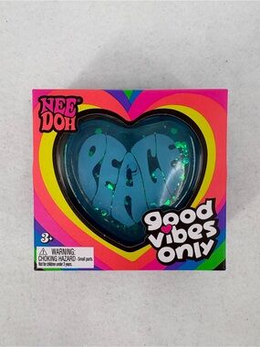 Schylling NeeDoh Good Vibes Only Glitter Heart Nee Doh Blue Peace Viral